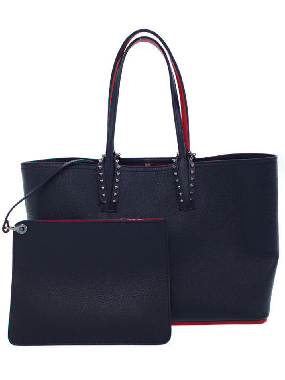 Christian Louboutin CABATA Tote Bag Leather Stud Black Red
